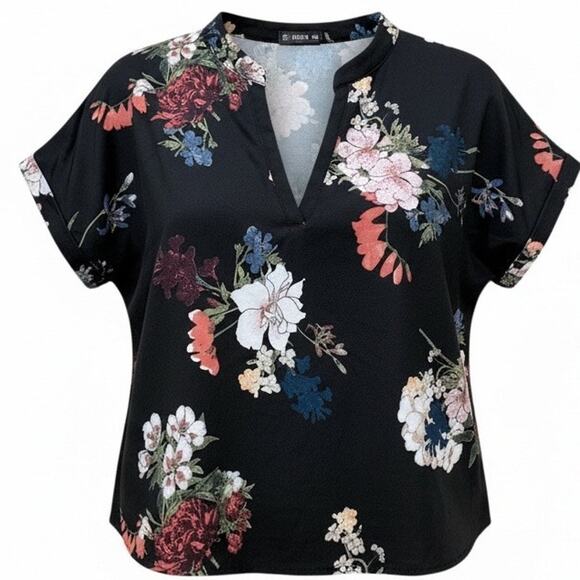 Womens Plus Size Floral Blouse with Notch Neck Cuffed Sleeve Size 3XL - Picture 13 of 13